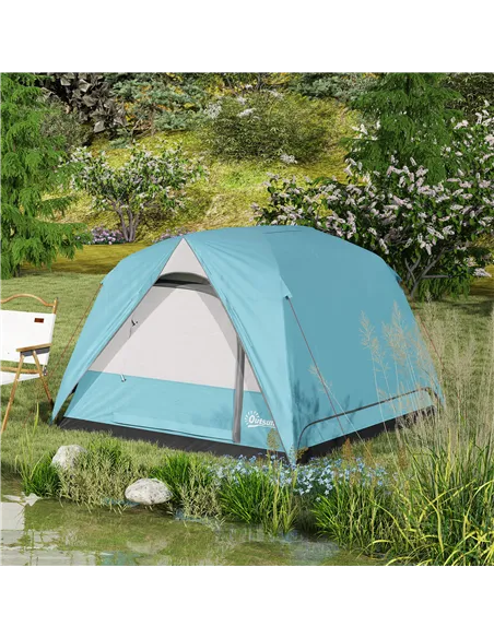 Outsunny 3-4 Person Camping Tent, Easy Set Up Waterproof Dome Tent with Sewn-in Groundsheet, Mesh Windows, Pocket and Hook for C