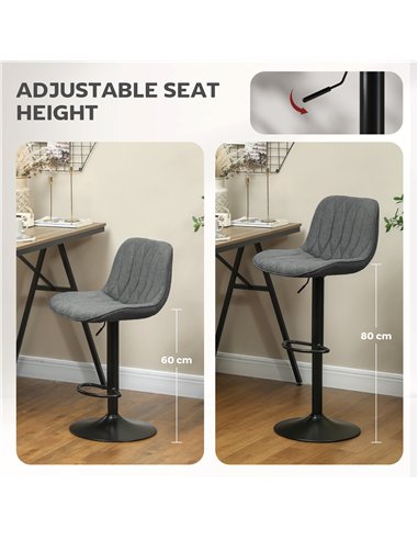 HOMCOM Set of Two Linen-Look Bar Stools - Charcoal Grey