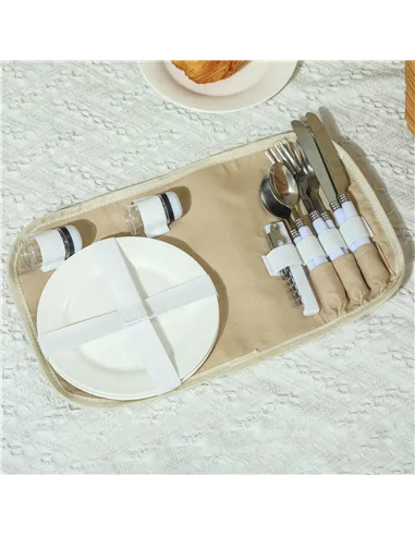 Outsunny Wicker Picnic Basket for 2 with Pine Wood Lid, Picnic Hamper with Cooler Compartment, Cutlery Service Kits, Carry Handl