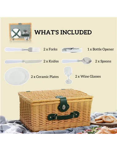 Outsunny Two-Person Picnic Set, with Wicker Basket