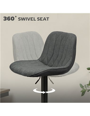 HOMCOM Set of Two Linen-Look Bar Stools - Charcoal Grey