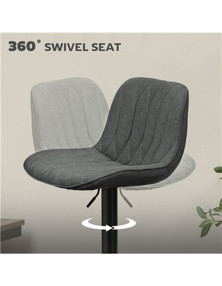 HOMCOM Set of Two Linen-Look Bar Stools - Charcoal Grey