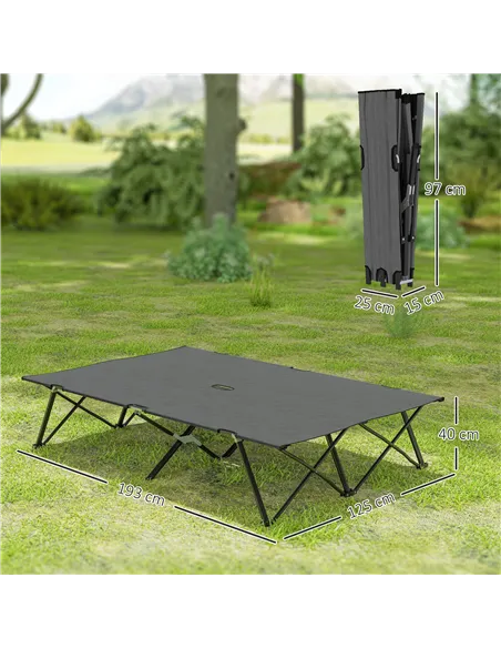 Outsunny Double Camping Cot Bed, with Bag - Charcoal Grey
