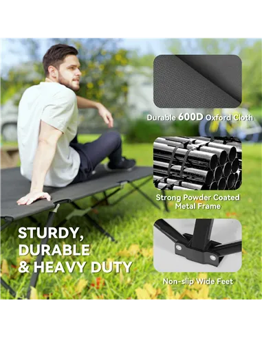 Outsunny Double Camping Cot Bed, with Bag - Charcoal Grey