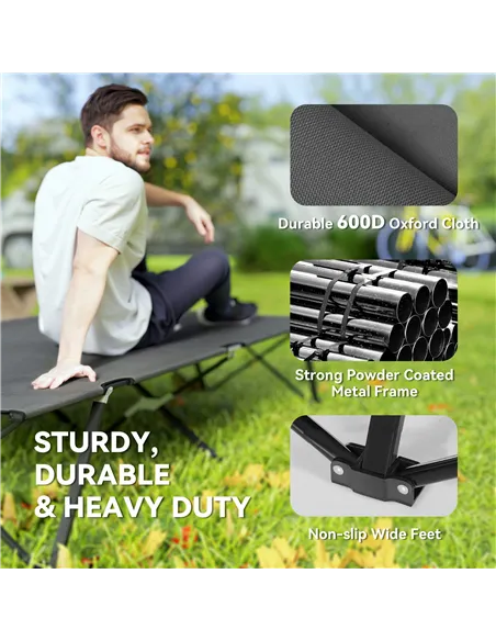Outsunny Double Camping Cot Bed, with Bag - Charcoal Grey