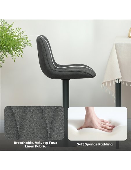 HOMCOM Set of Two Linen-Look Bar Stools - Charcoal Grey