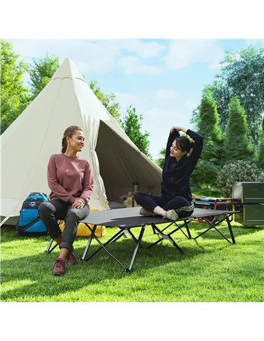 Outsunny Double Camping Cot Bed, with Bag - Charcoal Grey