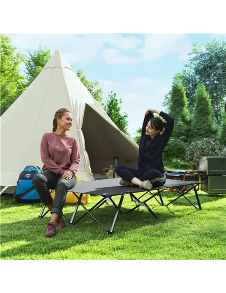 Outsunny Double Camping Cot Bed, with Bag - Charcoal Grey
