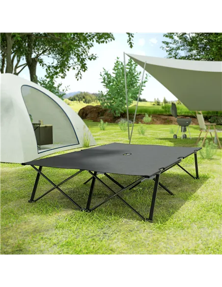 Outsunny Double Camping Cot Bed, with Bag - Charcoal Grey