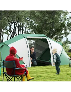 Outsunny 4-6 Man UV Protection Camping Tent - Green and White 2