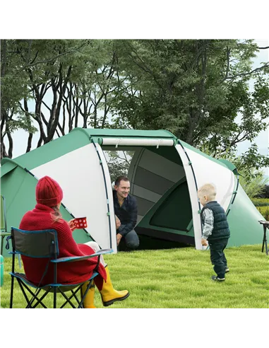 Outsunny 4-6 Man UV Protection Camping Tent - Green and White
