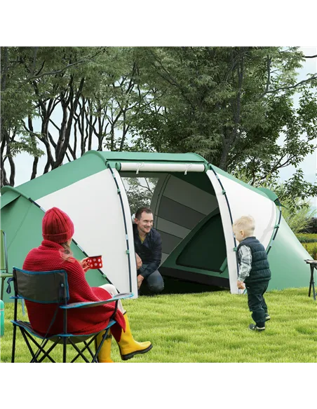 Outsunny 4-6 Man UV Protection Camping Tent - Green and White