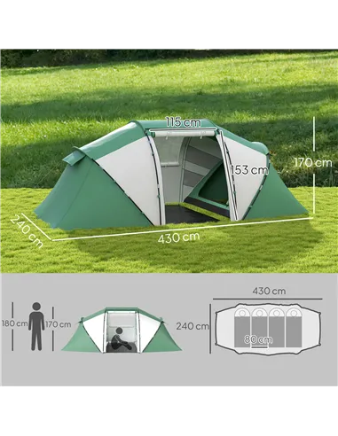 Outsunny 4-6 Man UV Protection Camping Tent - Green and White