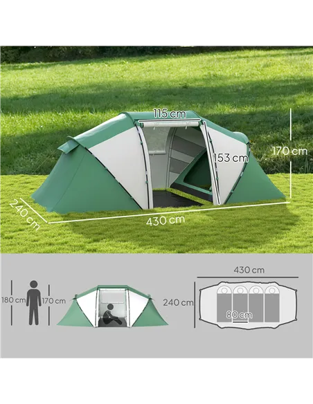 Outsunny 4-6 Man UV Protection Camping Tent - Green and White
