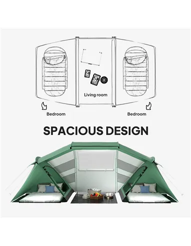 Outsunny 4-6 Man UV Protection Camping Tent - Green and White