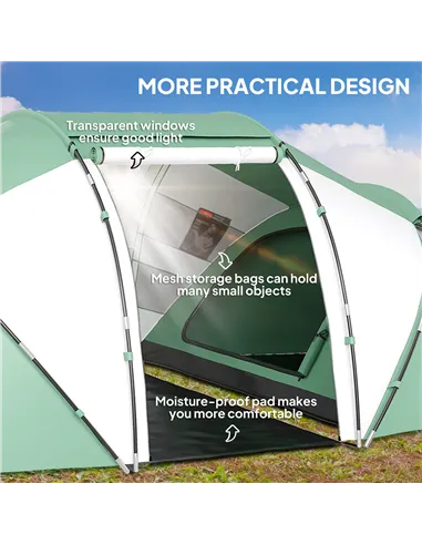 Outsunny 4-6 Man UV Protection Camping Tent - Green and White