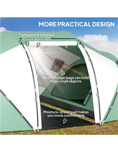 Outsunny 4-6 Man UV Protection Camping Tent - Green and White