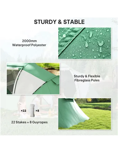 Outsunny 4-6 Man UV Protection Camping Tent - Green and White