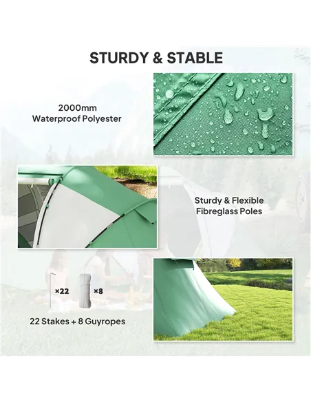 Outsunny 4-6 Man UV Protection Camping Tent - Green and White