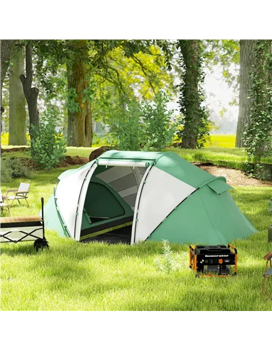 Outsunny 4-6 Man UV Protection Camping Tent - Green and White
