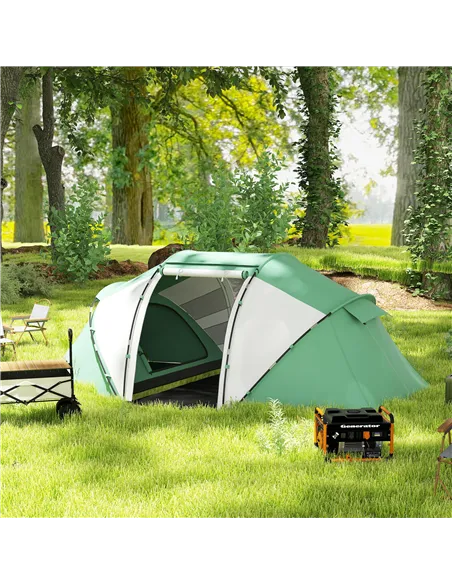 Outsunny 4-6 Man UV Protection Camping Tent - Green and White