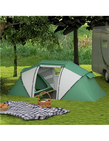 Outsunny 4-6 Man UV Protection Camping Tent - Green and White