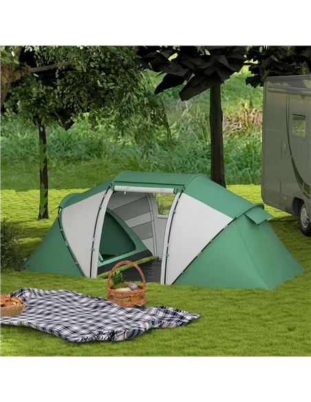 Outsunny 4-6 Man UV Protection Camping Tent - Green and White