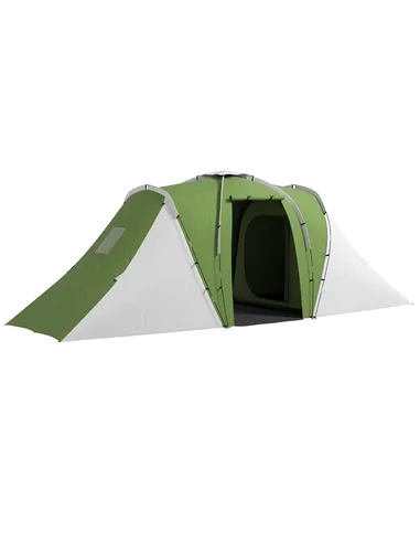 Outsunny Large Camping Tent Tunnel Tent with 2 Bedroom and Living Area, 2000mm Waterproof, Portable with Bag for 4-6 Man, Green