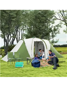 Outsunny Large Camping Tent Tunnel Tent with 2 Bedroom and Living Area, 2000mm Waterproof, Portable with Bag for 4-6 Man, Green 2