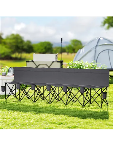 Outsunny 6 Seater Folding Camping Chair with Cup Holder & Carry Bag - Charcoal Grey