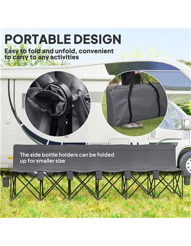 Outsunny 6 Seater Folding Camping Chair with Cup Holder & Carry Bag - Charcoal Grey
