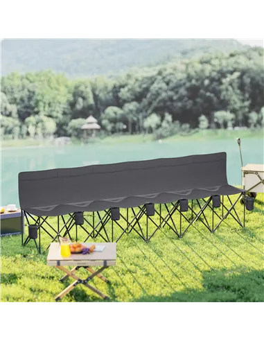 Outsunny 6 Seater Folding Camping Chair with Cup Holder & Carry Bag - Charcoal Grey