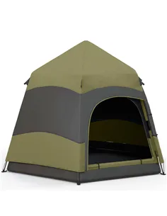 Outsunny Six Man Hexagon Camping Tent with Hang Hook and Carry Bag - Dark Green and Light Grey