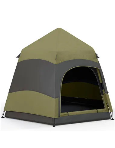 Outsunny Six Man Hexagon Camping Tent with Hang Hook and Carry Bag - Dark Green and Light Grey