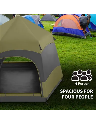 Outsunny Six Man Hexagon Camping Tent with Hang Hook and Carry Bag - Dark Green and Light Grey