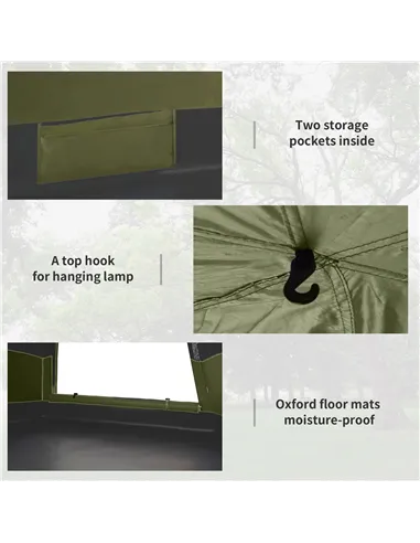 Outsunny Six Man Hexagon Camping Tent with Hang Hook and Carry Bag - Dark Green and Light Grey