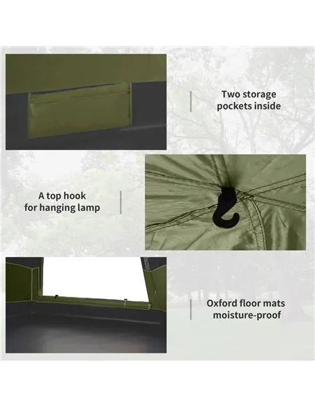 Outsunny Six Man Hexagon Camping Tent with Hang Hook and Carry Bag - Dark Green and Light Grey