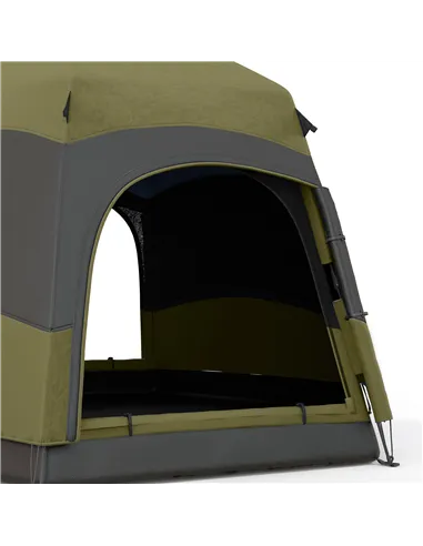 Outsunny Six Man Hexagon Camping Tent with Hang Hook and Carry Bag - Dark Green and Light Grey