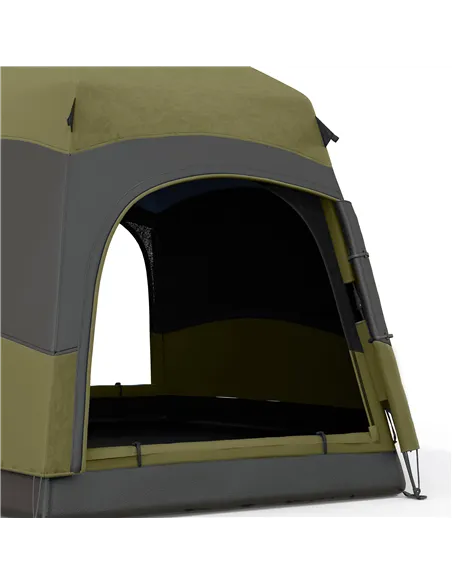Outsunny Six Man Hexagon Camping Tent with Hang Hook and Carry Bag - Dark Green and Light Grey