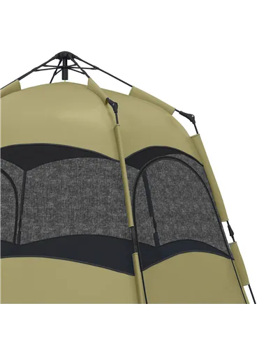 Outsunny Six Man Hexagon Camping Tent with Hang Hook and Carry Bag - Dark Green and Light Grey