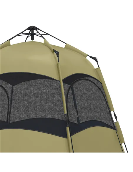 Outsunny Six Man Hexagon Camping Tent with Hang Hook and Carry Bag - Dark Green and Light Grey
