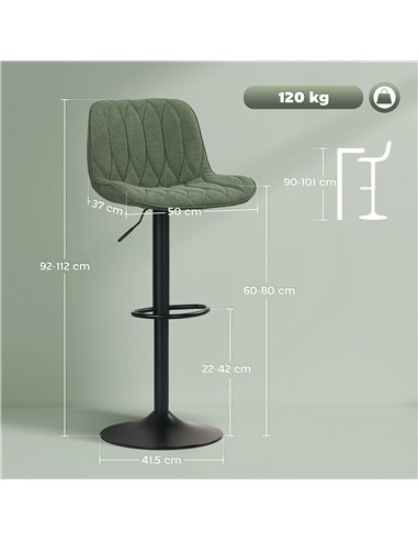 HOMCOM Set of Two Linen-Look Bar Stools - Green