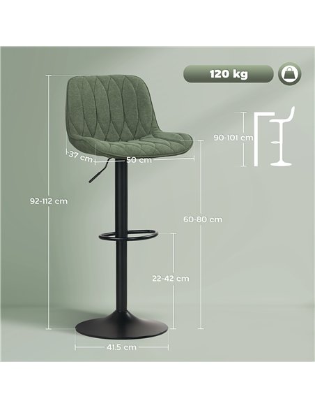 HOMCOM Set of Two Linen-Look Bar Stools - Green