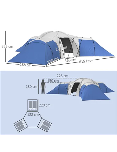 Outsunny 6-9 Man Tent with Bedrooms and Living Room, Accessories Included, Blue