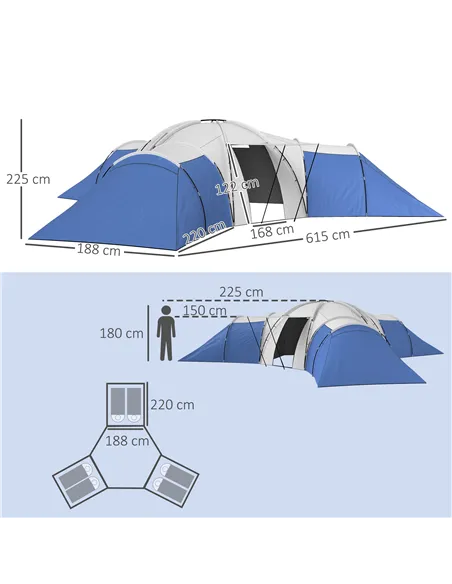 Outsunny 6-9 Man Tent with Bedrooms and Living Room, Accessories Included, Blue