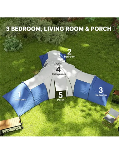 Outsunny 6-9 Man Tent with Bedrooms and Living Room, Accessories Included, Blue