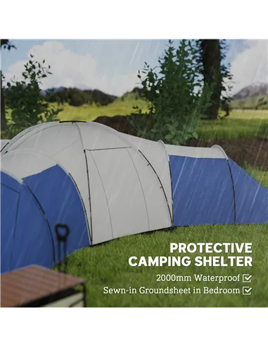 Outsunny 6-9 Man Tent with Bedrooms and Living Room, Accessories Included, Blue