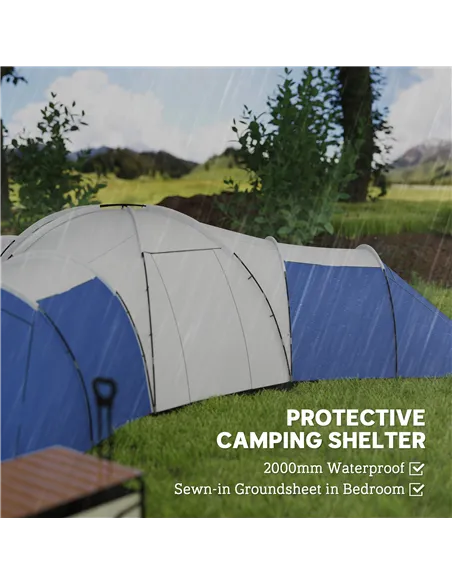 Outsunny 6-9 Man Tent with Bedrooms and Living Room, Accessories Included, Blue