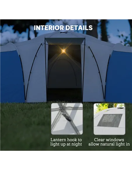 Outsunny 6-9 Man Tent with Bedrooms and Living Room, Accessories Included, Blue