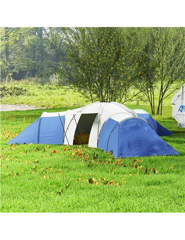 Outsunny 6-9 Man Tent with Bedrooms and Living Room, Accessories Included, Blue
